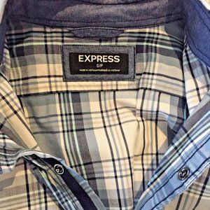 EXPRESS Blue Plaid Womens Western Shirt White Pearl Snap Front Cotton sz S/P